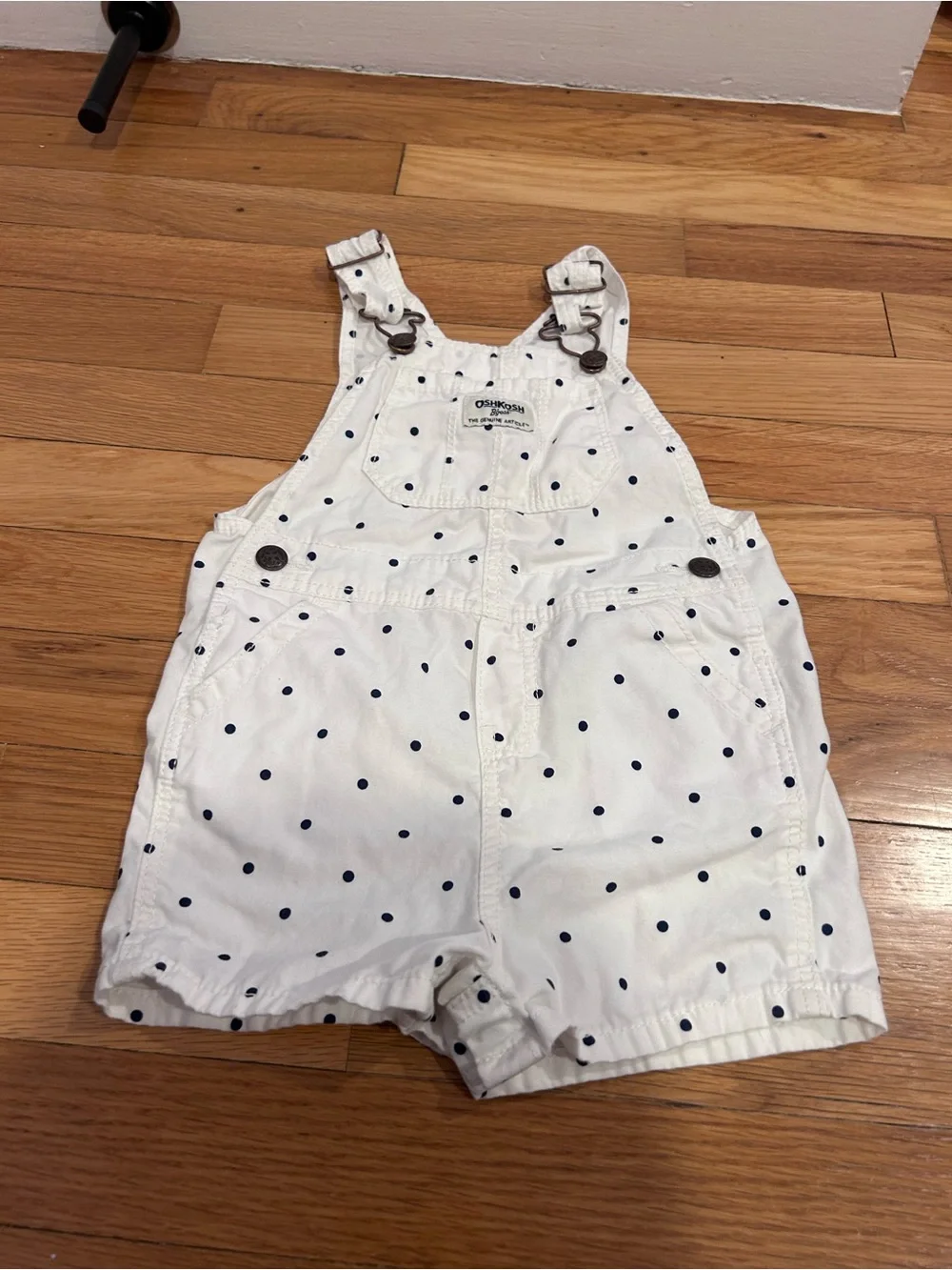 OshKosh B'gosh White Short Overalls with Navy Polka Dots